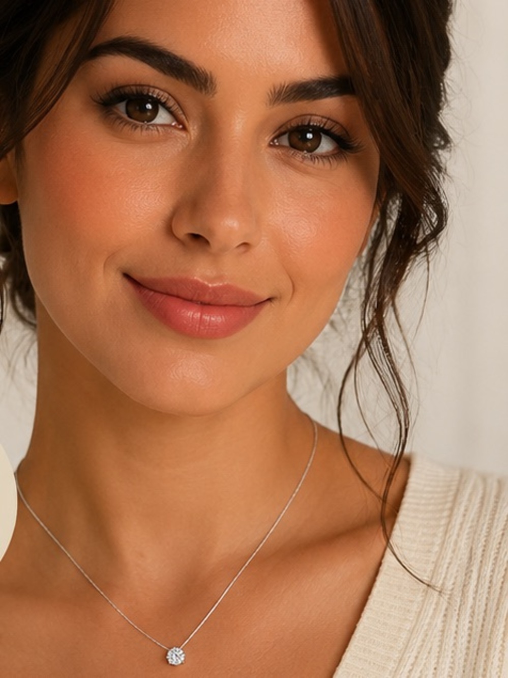 Delicate Solitaire Necklace with Clear Crystal Pendant - Silver Tone